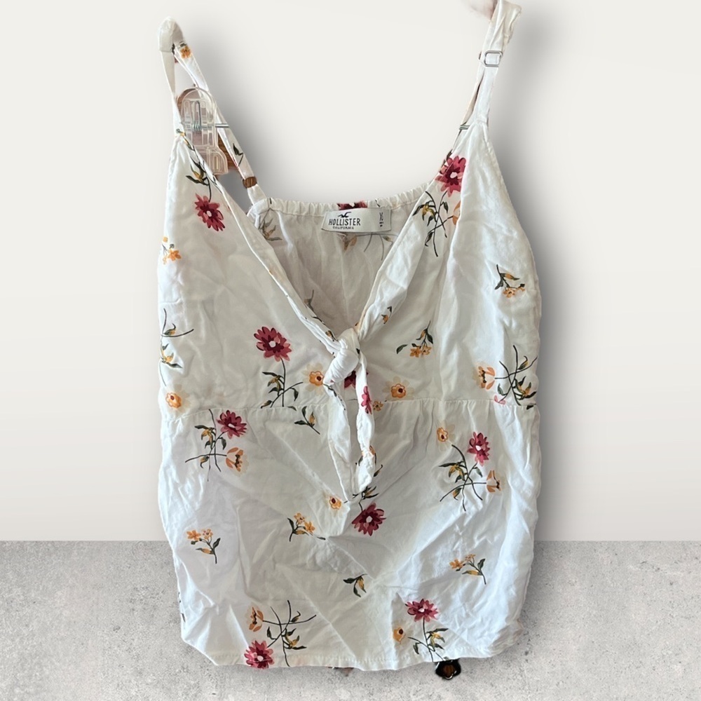 Juniors tank top floral top tie front crop top sweetheart neck - Size XS
